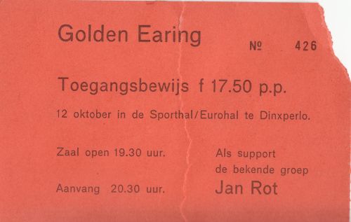 Golden Earring show ticket#426 October 12 1984 Dinxperlo - Sporthal
